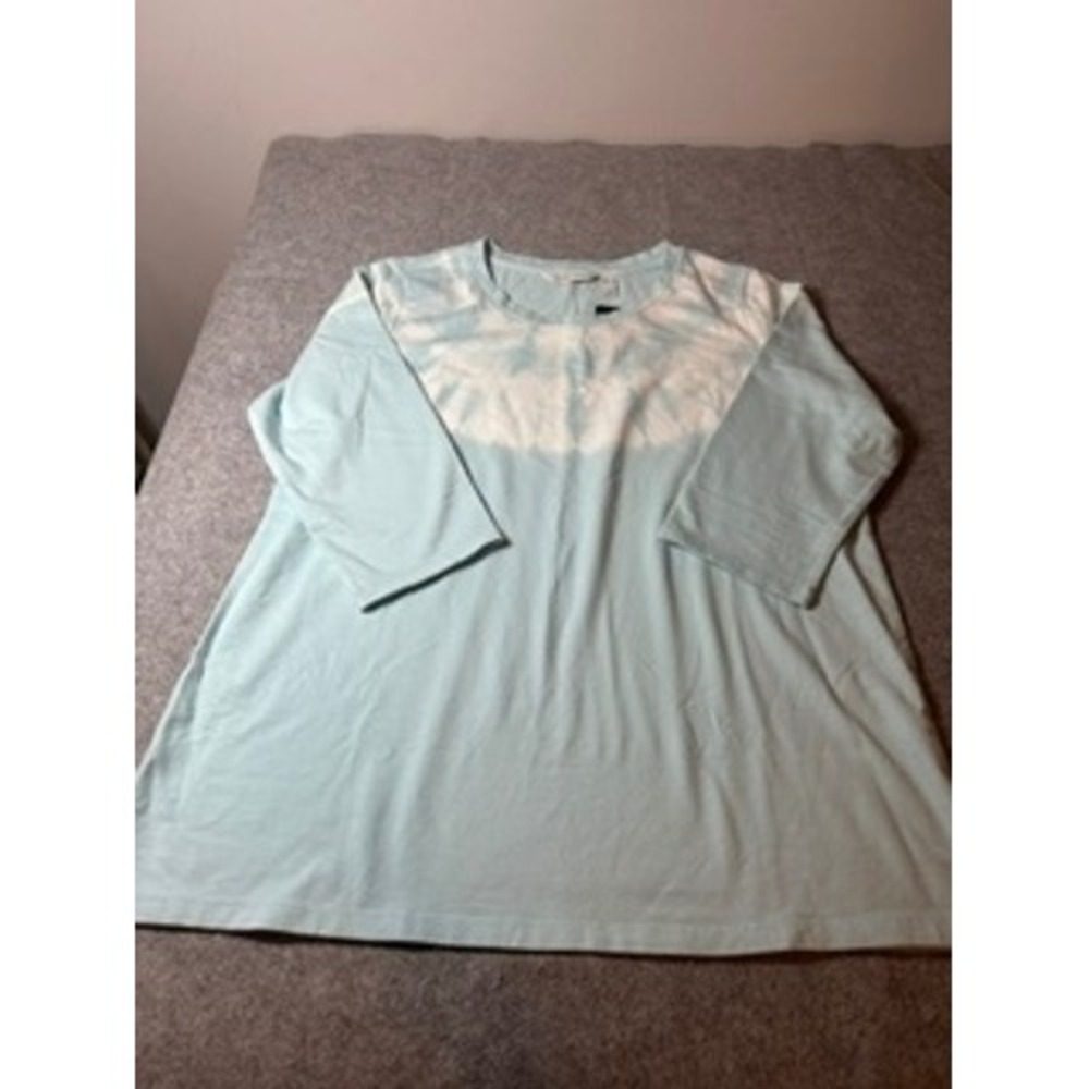 Sport Savvy Womens Tie Dye 3/4 Sleeve Top Blue White Crew Neck Size M/L